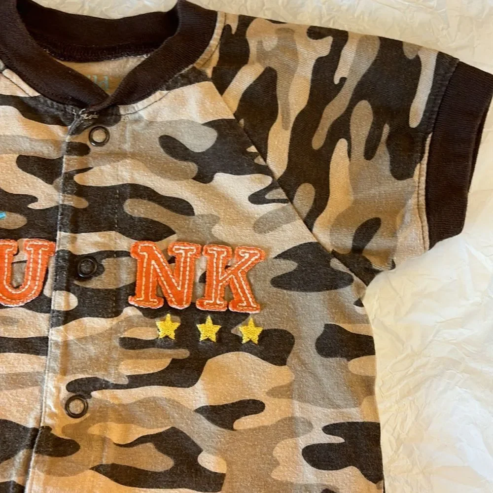 Carter’s | Child of Mine Infant Baby Boys Brown Tan Camouflage Summer Romper 12M